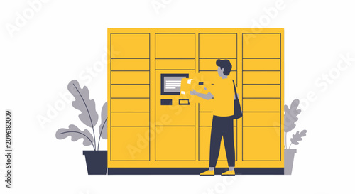 Smart Parcel Locker Illustration for E-commerce Delivery and Automated Logistics