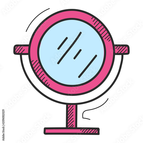 Table round mirror doodle icon vector isolated. Hand-drawn illustration of a personal accessory, elegant interior element.