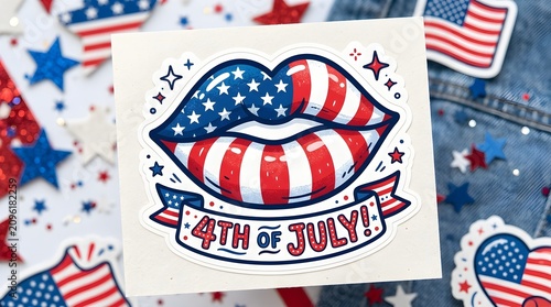 Vibrant 4th of July Lips Sticker Fun Patriotic Celebration Decoration Design for Independence Day