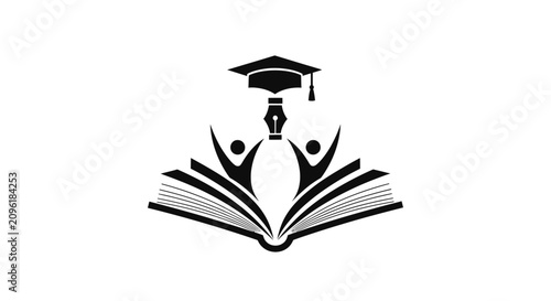 Graduation cap on open book logo.