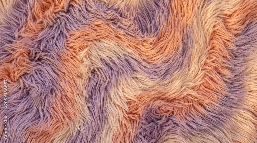 Fototapeta premium Fluffy 70s shag carpet texture, retro groovy pastel wavy pattern hairy horizontal background 