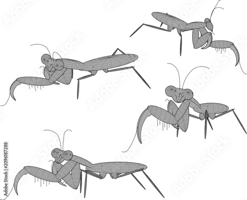 Принти на полотні Comprehensive technical 3D model template of a predatory insect showcasing the c