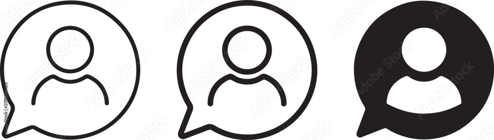 Naklejka premium User profile chat bubbles line art and solid black icon set
