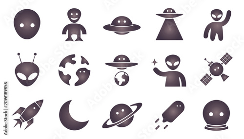 Foto Set of 15 alien and space related vector icons for futuristic and science fictio