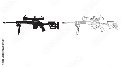 Foto sniper rifle with scope and detailed diagram illustration featuring weapon, fire