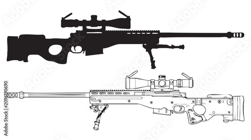 Canvastavla sniper rifle with scope and detailed diagram illustration featuring weapon, fire