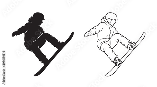 Fotografía snowboarder performing trick in air with dynamic pose featuring snowboarding, wi