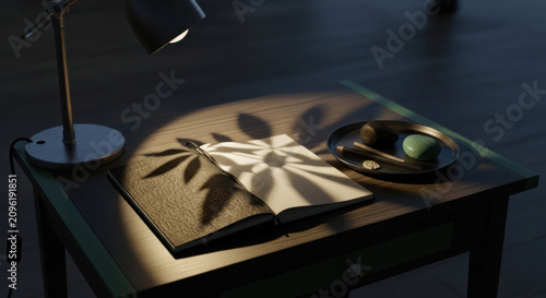Evening Ambiance With Open Book And Distracting Leaf Shadows