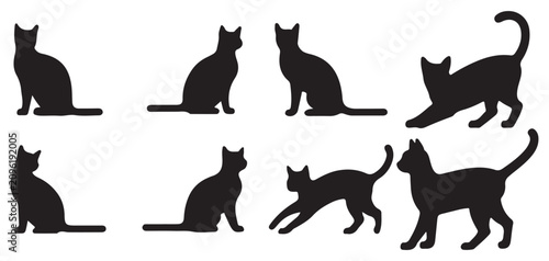 Bild auf Leinwand Curious cat silhouettes looking up and around, animal behavior icons