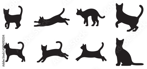 Obraz na plátně Group of cat silhouettes in different sizes, feline family icons