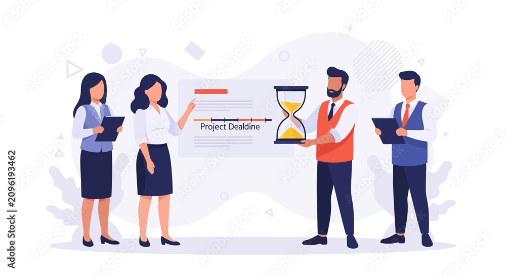 Fototapeta premium Team Meeting Project Deadline Management with Hourglass and Timeline