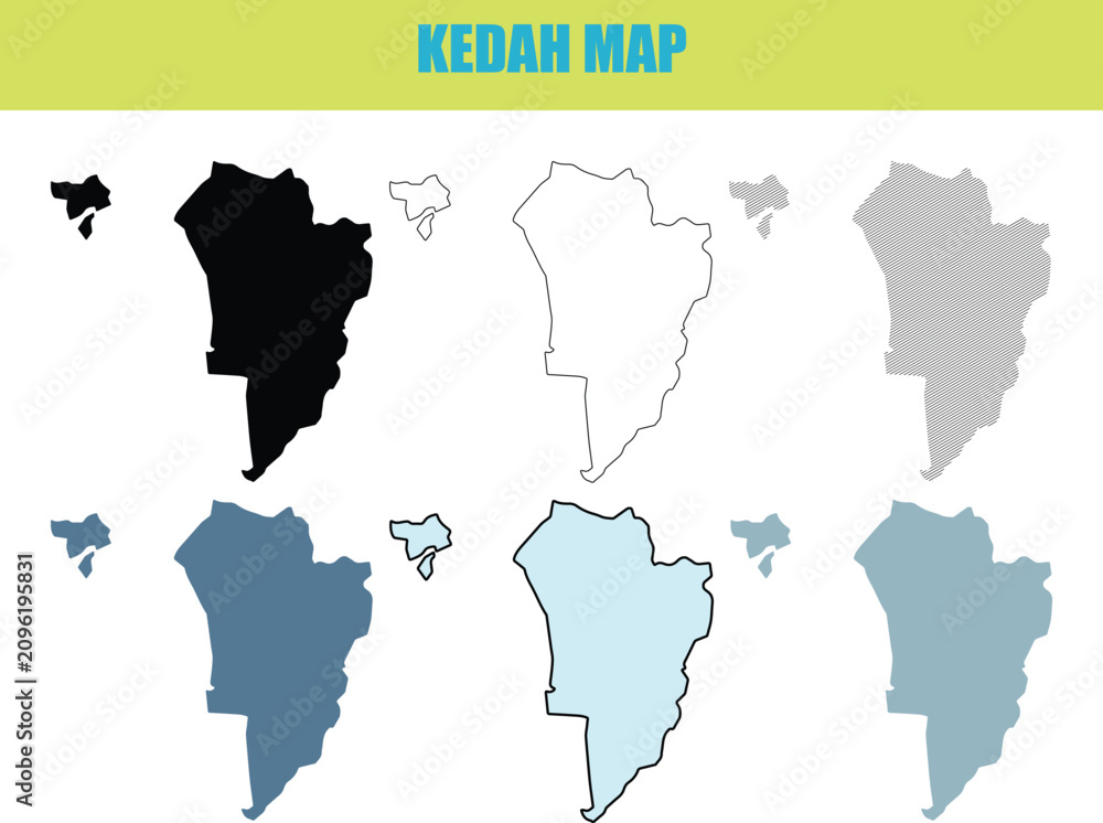 Fototapeta premium Kedah map variations in fill outline and lined style for geographic representation and informational design