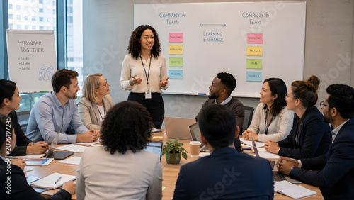 Woman facilitating knowledge exchange between organizations