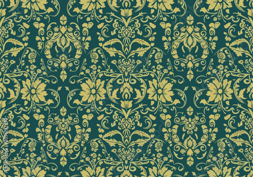 Traditional Gold Ornament with Vintage Damask Wallpaper Style