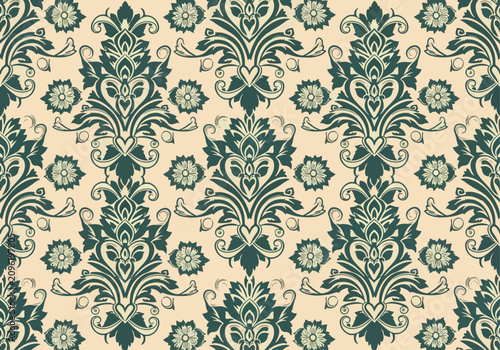 Elegant Floral Ornament in Traditional Damask Wallpaper Style