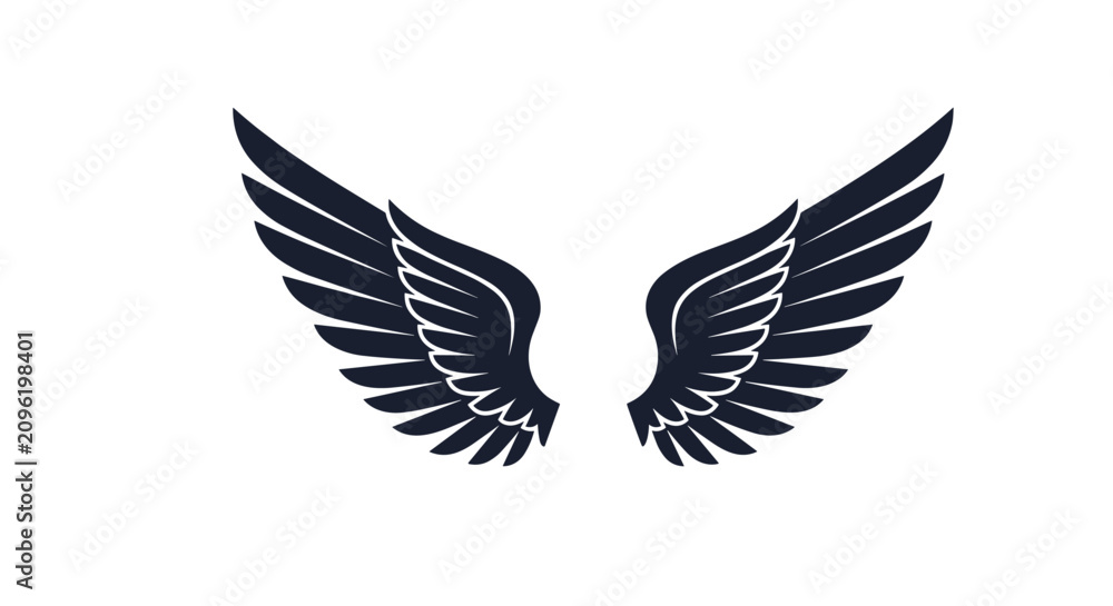 Obraz premium Stylized black wings illustration isolated on a white background, suitable for tattoo designs, logos, and creative artwork.