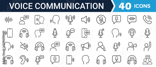 Foto Voice Communication Icons Set, Audio Call and Customer Support Outline Vector Co