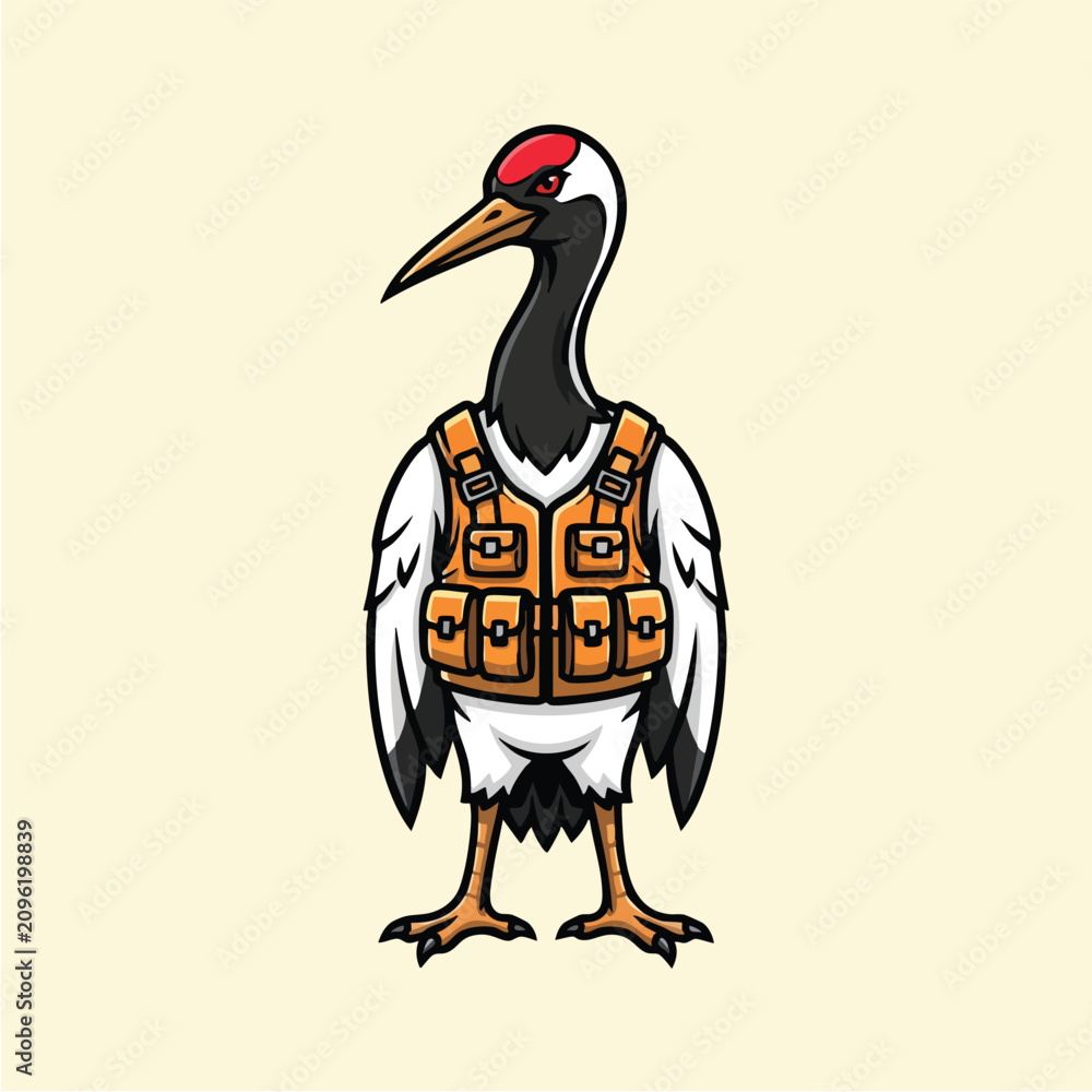 Obraz premium crane bird wearing orange safety vest