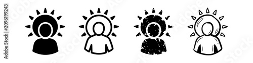 Quadro su tela Set of Spiritual Enlightenment and Saintly Person Icons with Sun Halo, Featuring