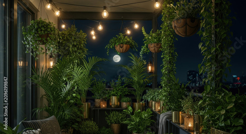 Enchanting Moonlit Balcony Garden Oasis