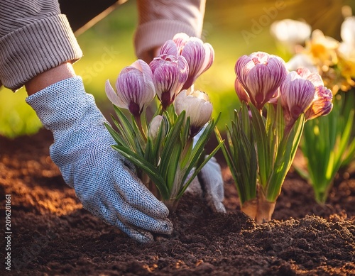 planting spring flowers in the garden