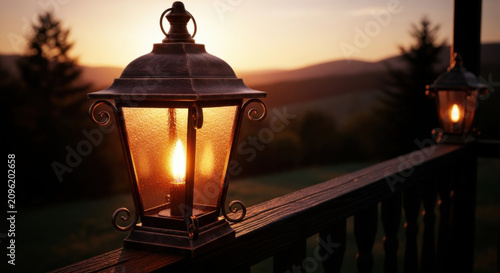 Enchanting Outdoor Lantern Illuminates a Sunset Vistas