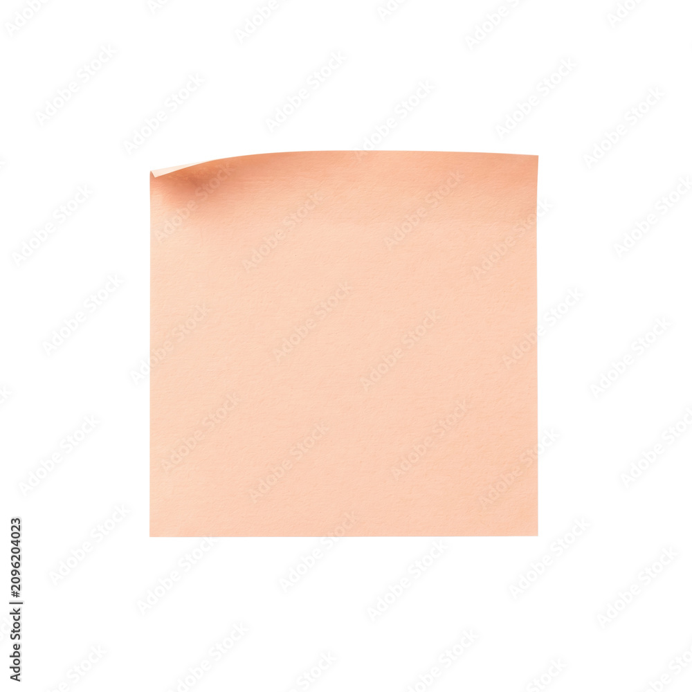 Fototapeta premium Single blank peach sticky note with curled corner