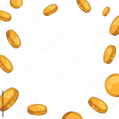Vector frame with flying golden coins and copyspace