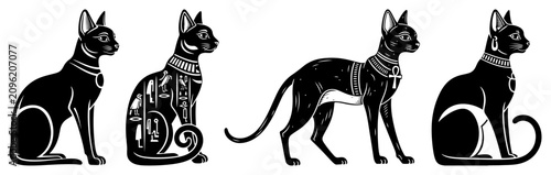 Fotografie Egyptian Bastet cats and ancient deities in vintage woodcut engraving style