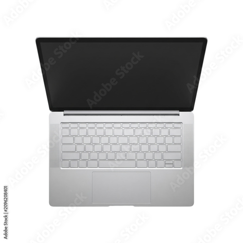 Silver laptop computer mockup top down view