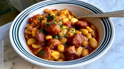 homemade dish of fabada beans in spanish style