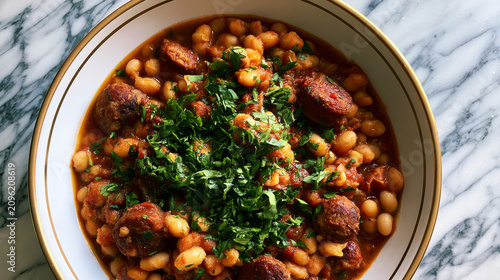 homemade dish of fabada beans in spanish style