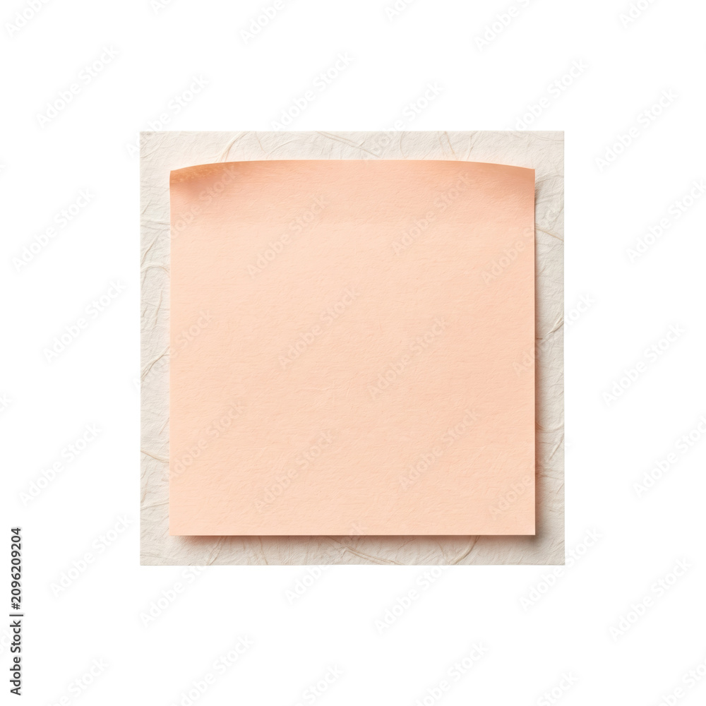 Fototapeta premium Blank square peach sticky note on mulberry paper