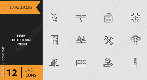 Tableau sur toile Leak Detection Icons Outline Icon Set for Waterproofing Audits and Pipeline Mois