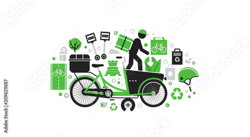 Eco-Friendly Cargo Bike Delivery Concept for Sustainable Logistics and Green Urban Transportation Illustration