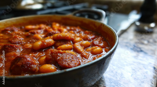 homemade dish of fabada beans in spanish style