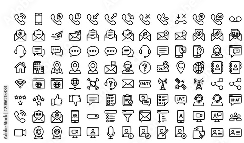 Modern Contact and Communication Thin Line Icon Collection Editable Stroke