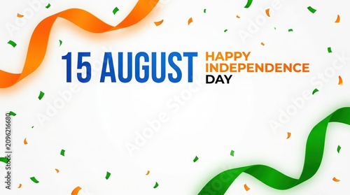 Festive indian independence day graphic with ribbons and confetti for august 15th celebrations