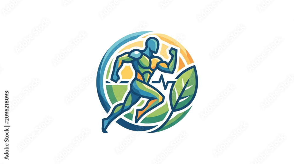 Fototapeta premium Athlete in Running Motion with Nature Symbol.