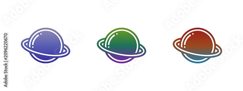 фотографія Set of colorful planet icons with rings in flat design