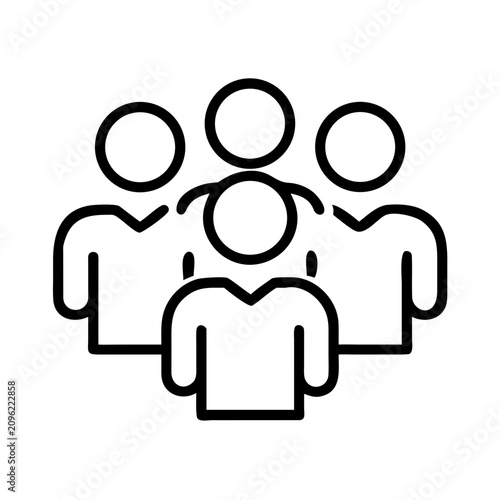 Group of four simple people icons standing together - Minimalist vector icons showing four people standing closely in a unified group, clean and modern design for team or social concepts.