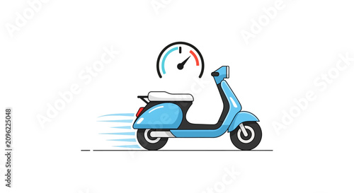 Canvastavla A blue motor scooter moving quickly with a speed gauge icon above it