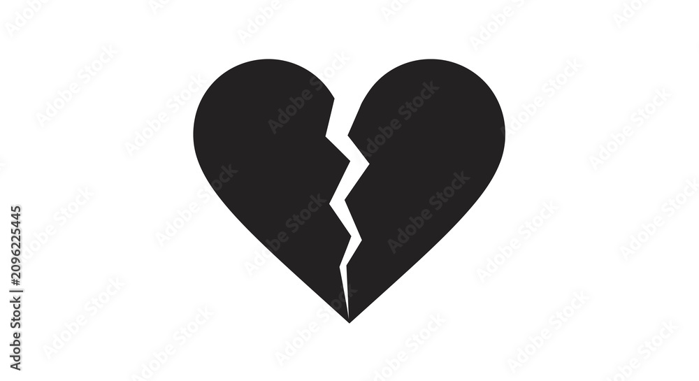 Obraz premium A poignant minimalist vector illustration depicting a broken heart, symbolizing profound emotional distress, lost love, separation, and the pain of deep disappointment