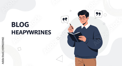 Man Writing in Book, Concept of Blogging, Content Creation, Quotes and Ideas.