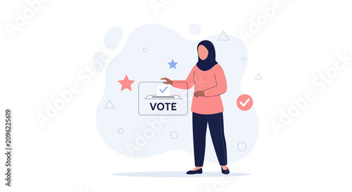 Muslim Woman Casting Vote in Election - Vector Illustration