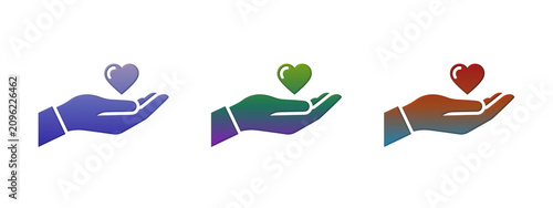 Colorful hand icons holding a heart symbol