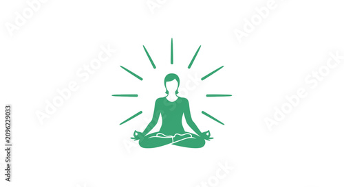 Принти на полотні A green silhouette of a person sitting in a meditative pose with radiating light