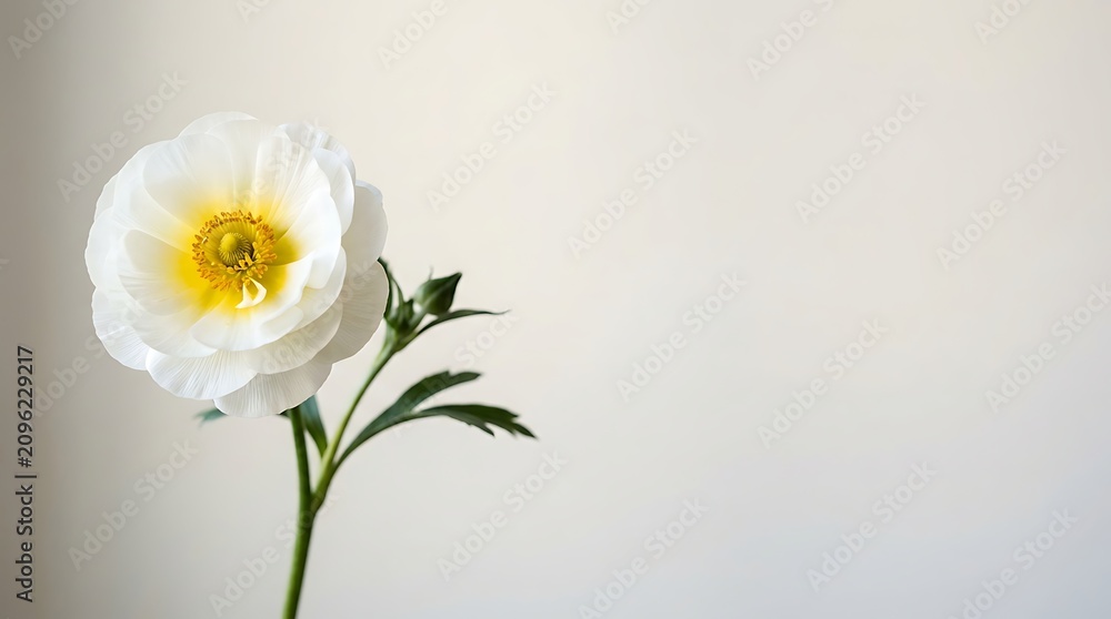 Obraz premium White Narcissus Flower Isolated on White Background with Fresh Green Leaves Elegant Spring Floral Blossom Close Up Botanical Nature Stock Photo