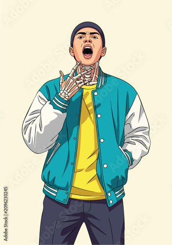 Young man with tattooed neck.