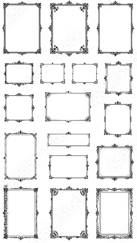 A collection of 16 ornate, empty picture frames in various sizes